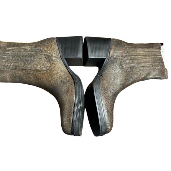 Kenneth Cole Jet Black Antique Gold Leather Chelsea Boots Chunky Heel Size 11 - Picture 9 of 12